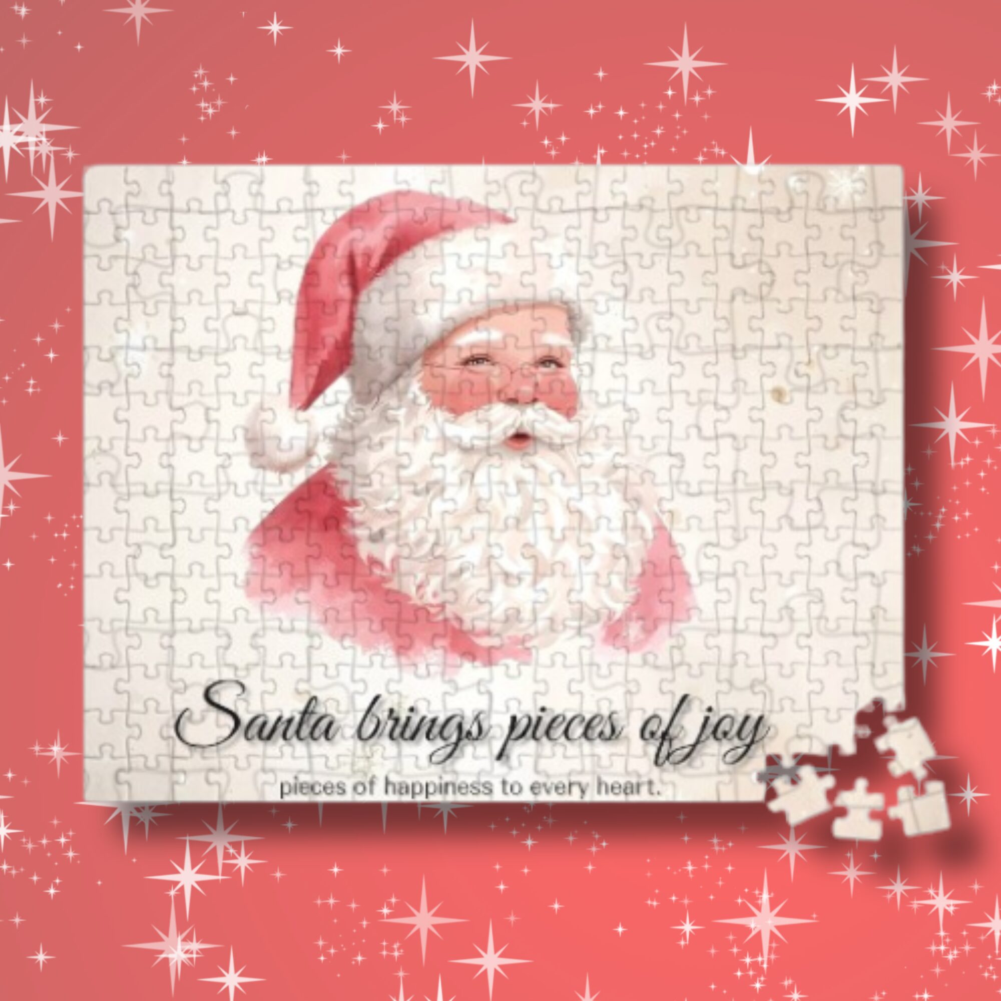 Santa watercolor puzzle art - full view